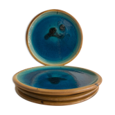 4 flat plates in blue enamelled ceramic La Poterie de la Colombe