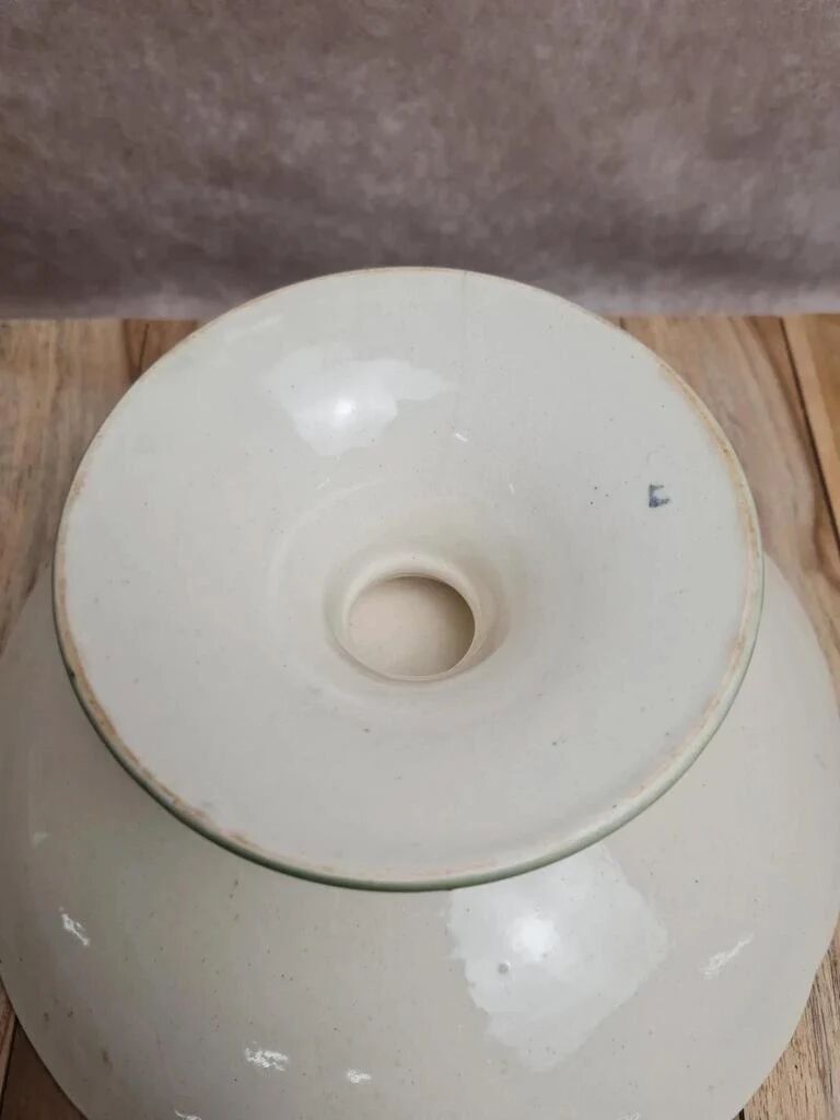 Compotier ancien sur pied Lunéville St Clément décor trèfles vert