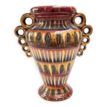 Vase Hubert Béquet années 50/70 décors peint main dorure or fin