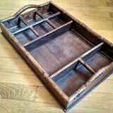 Plateau de service bois et rotin