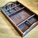 Large serving tray wood and rattan to doors lockers glasses and bottles