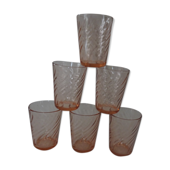 6 pink glasses form cup Rosaline Arcoroc Luminarc vintage