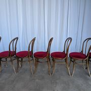 Set of 8 Vintage Bentwood Bistro Chairs: Red Upholstery