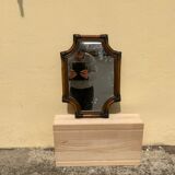 Large format retro decorative vintage wicker and rattan wood mirror