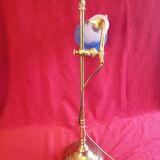 Brass floor lamp with tulip-shaped glass paste shade