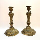 Pair of 19th century Louis XV bronze candlesticks, Rococo candlestick