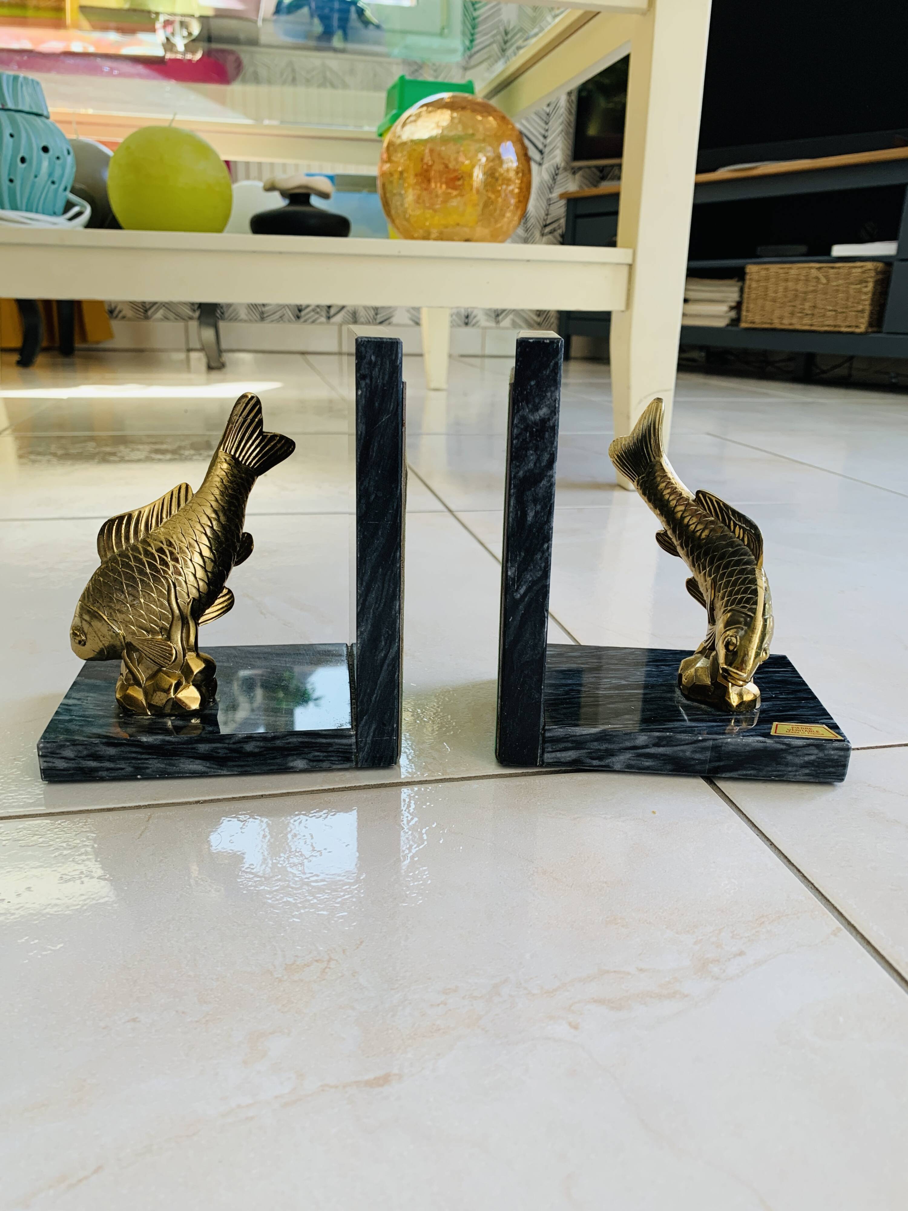 Pair of marble and brass bookends