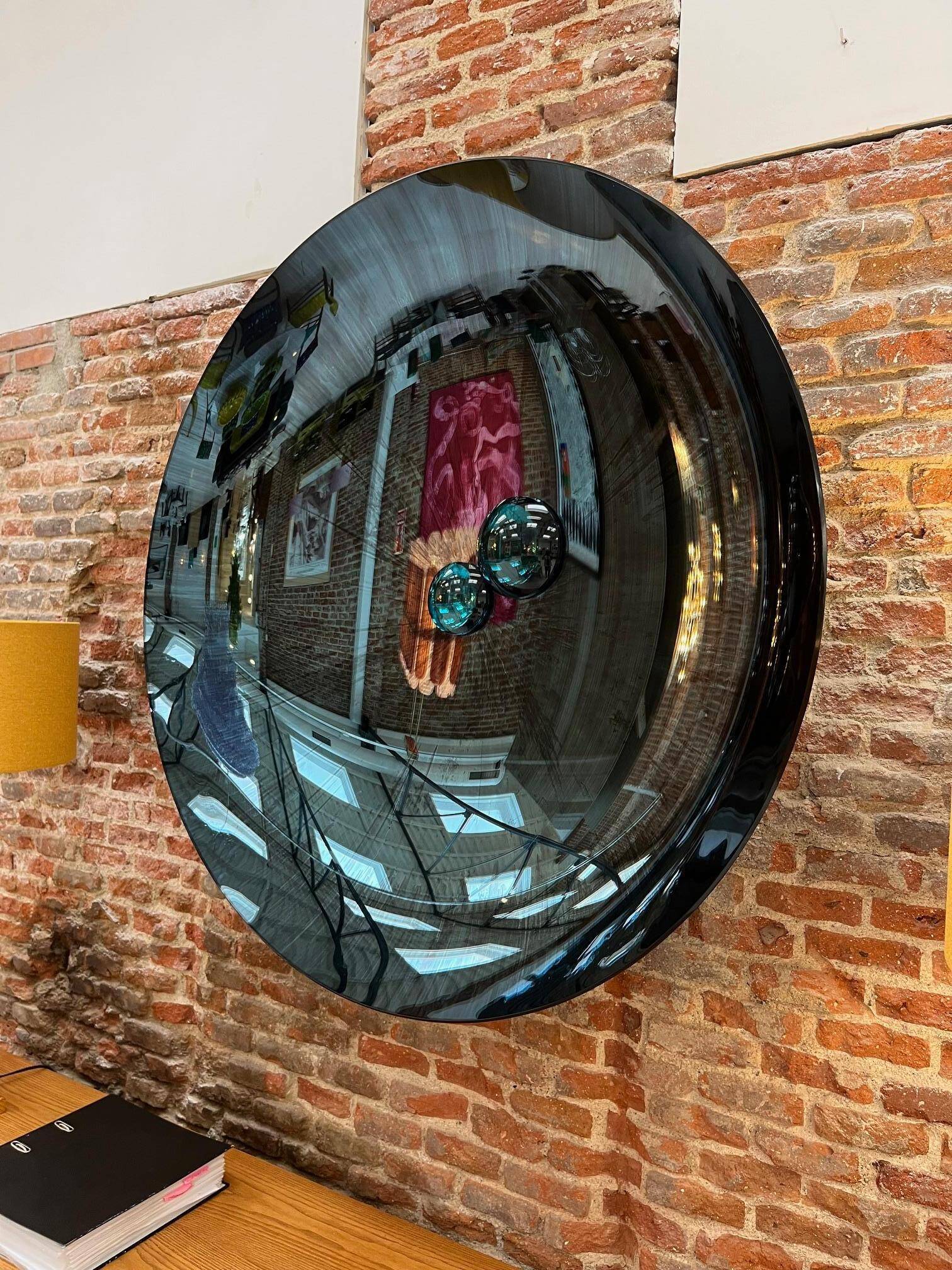 Contemporary Sculptural Concave Round Mirror in Blue, Made in France