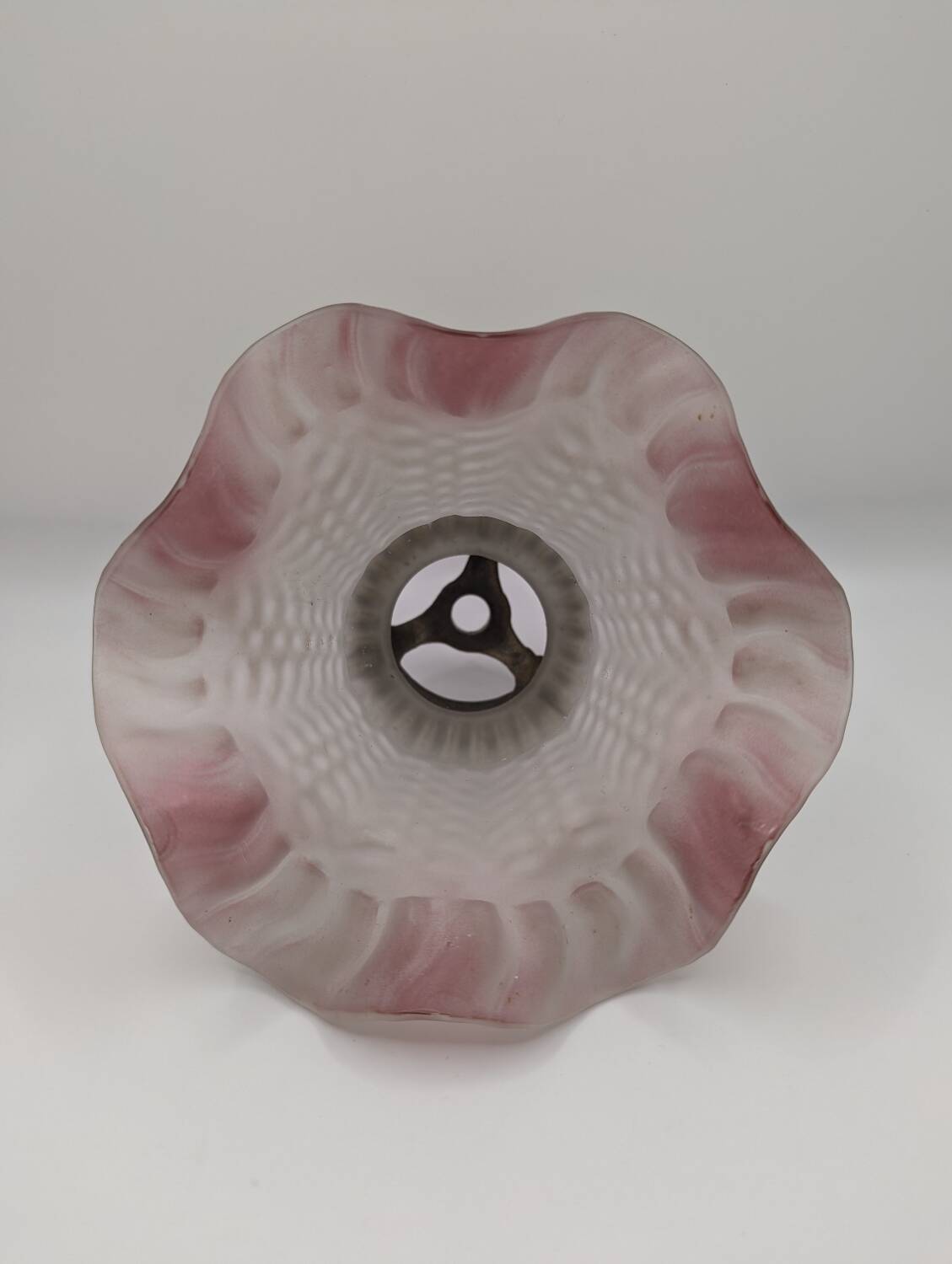 Pair of frosted glass tulips with pink edges, claws included