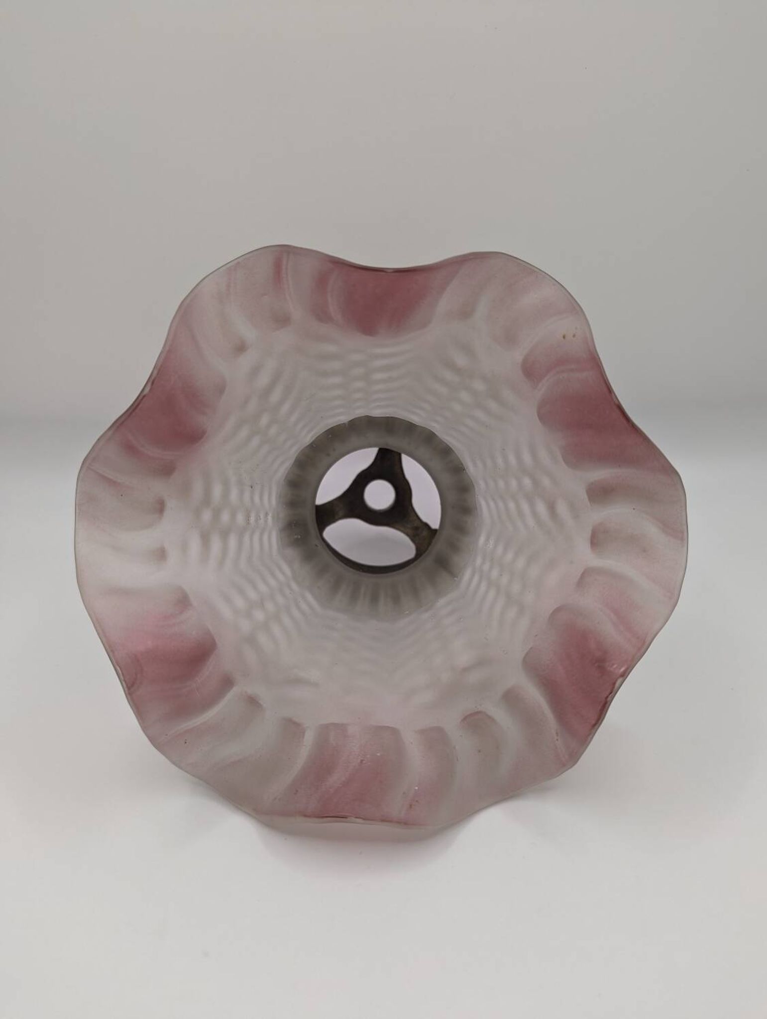 Pair of frosted glass tulips with pink edges, claws included