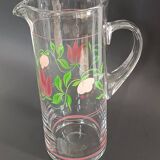 Carafe and four glasses in painted crystal, Hartzviller crystal factory, 1970