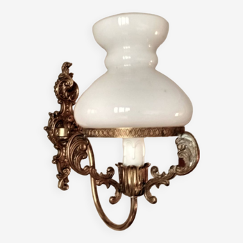 Brass and white opaline wall light