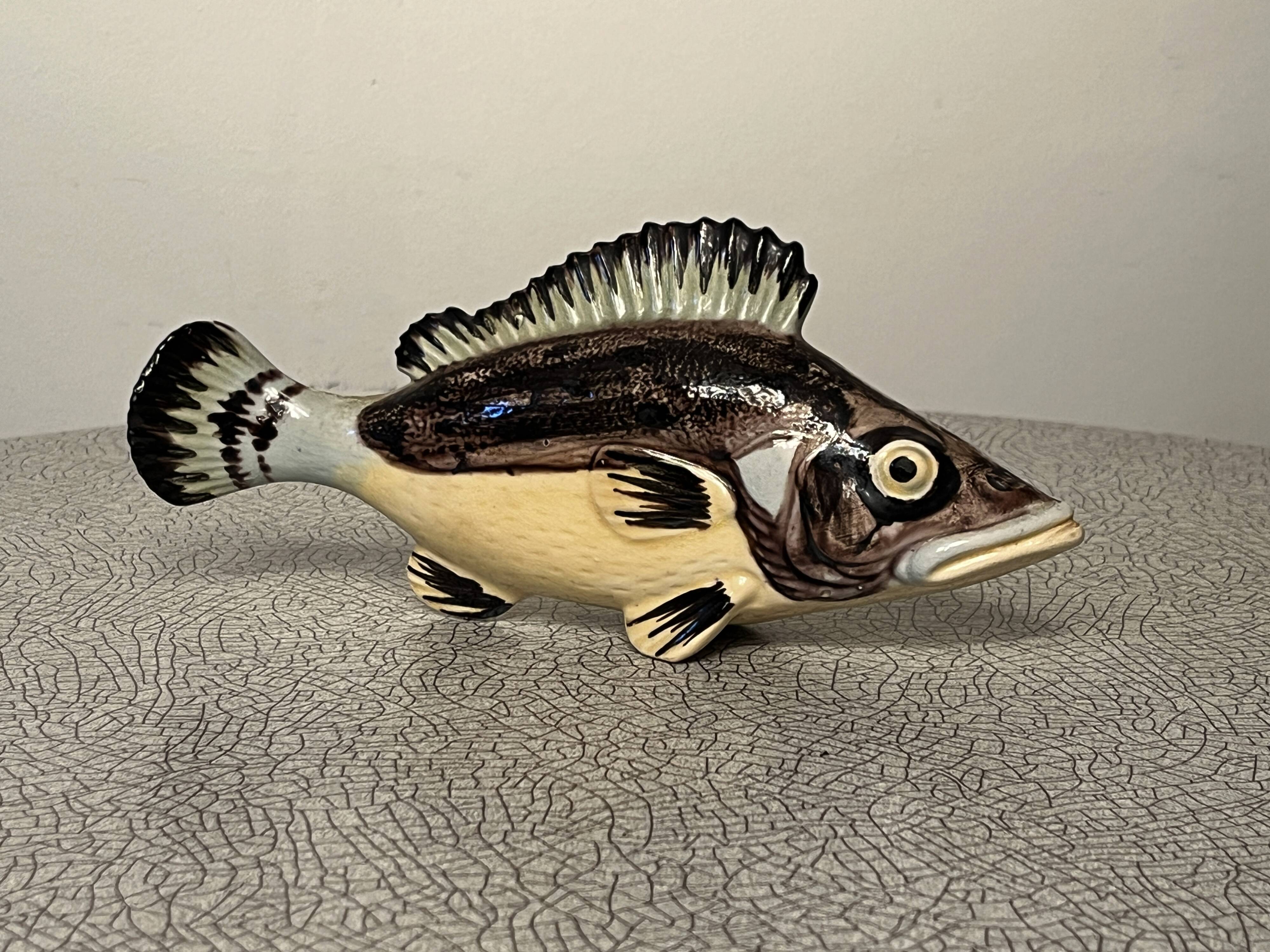 Porcelain fish bouquet holder or letter holder, Vallauris style, vintage 50s