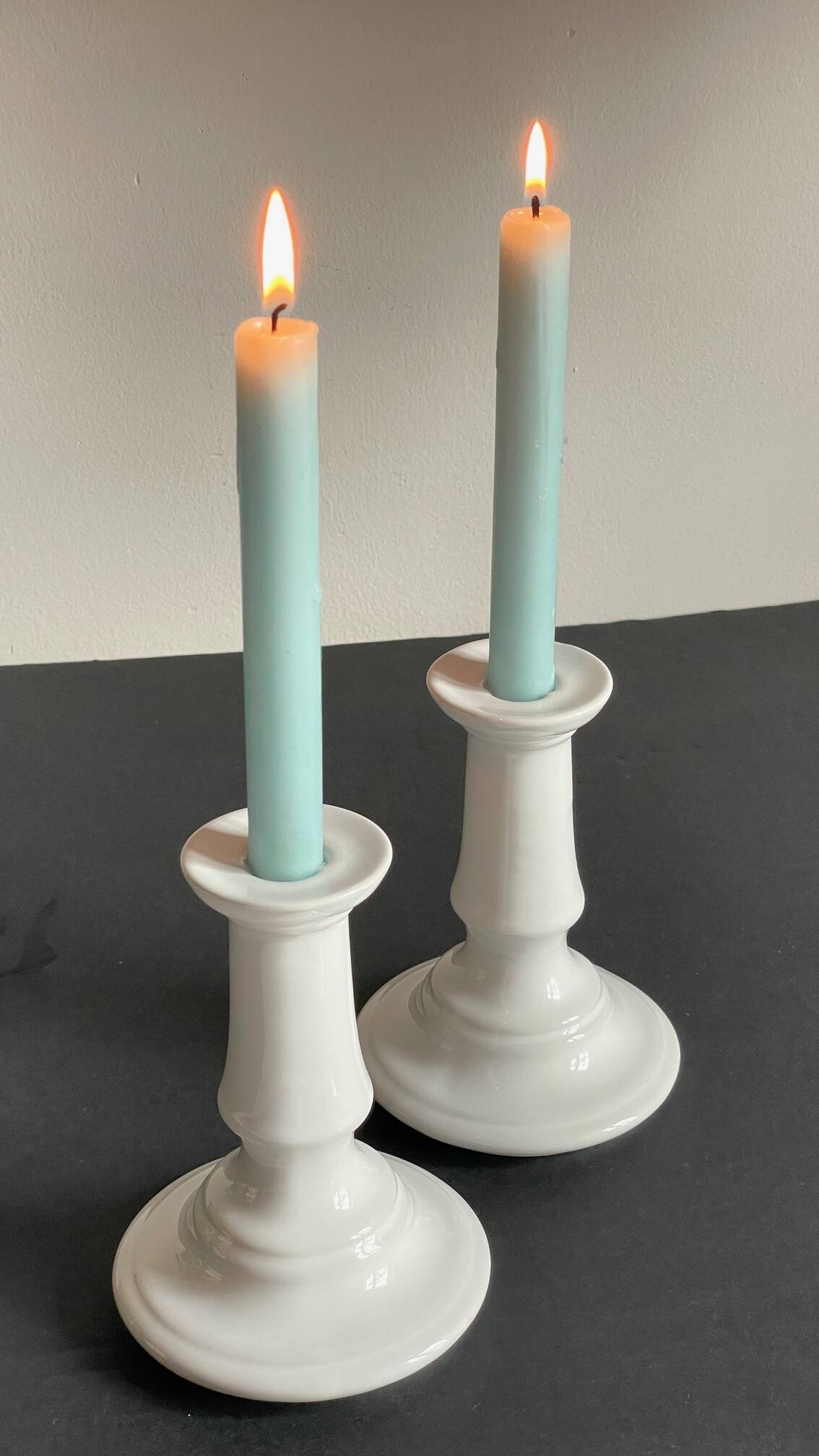 Antique White Ceramic Candlesticks