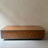 Coffee table in elm burl and chrome in the style of Willy Rizzo, 1970.