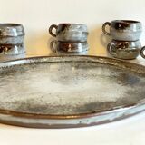 Enamelled stoneware tray and its 7 cups