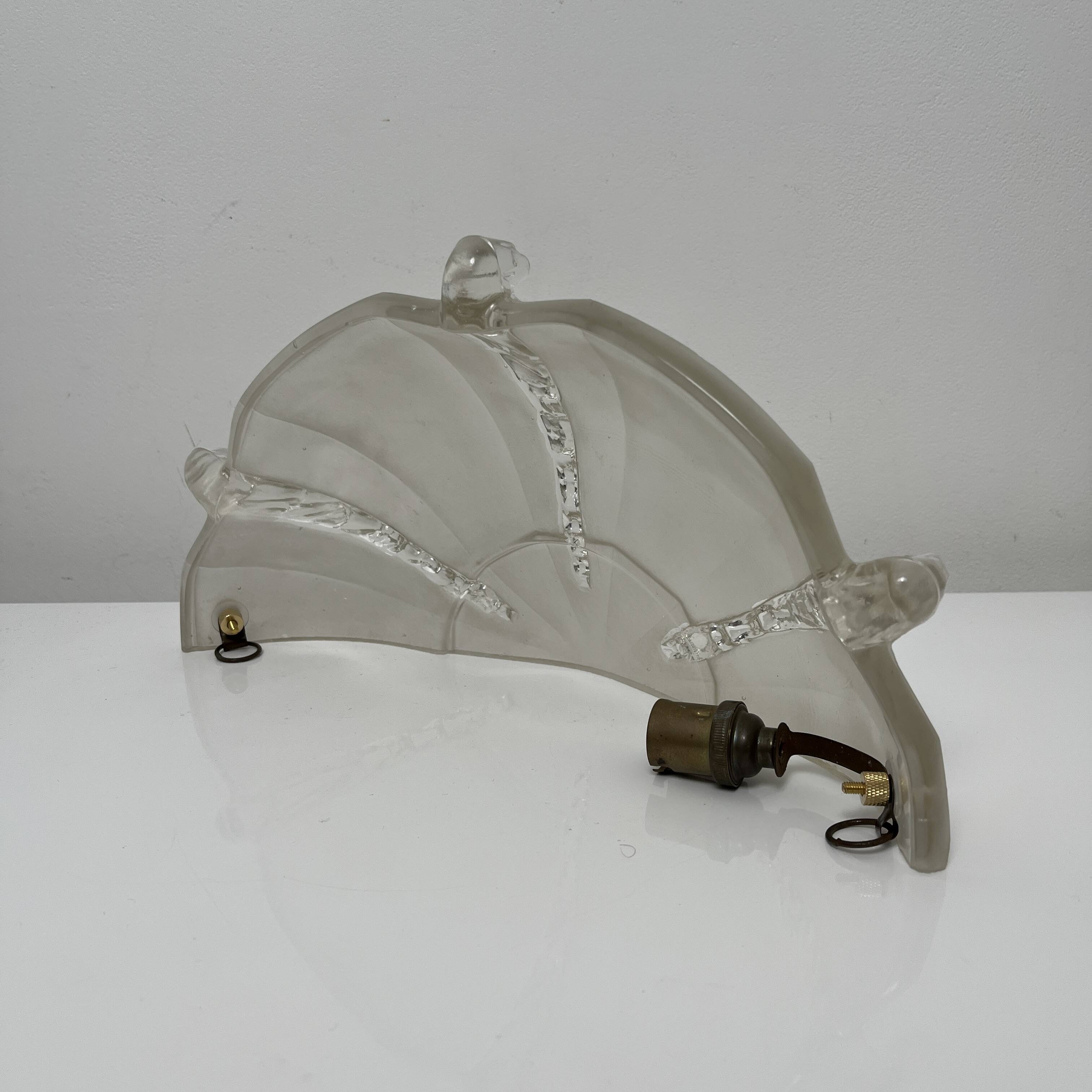 Partially frosted pressed glass wall lamp Art Deco Ezan icicle Jean Gau