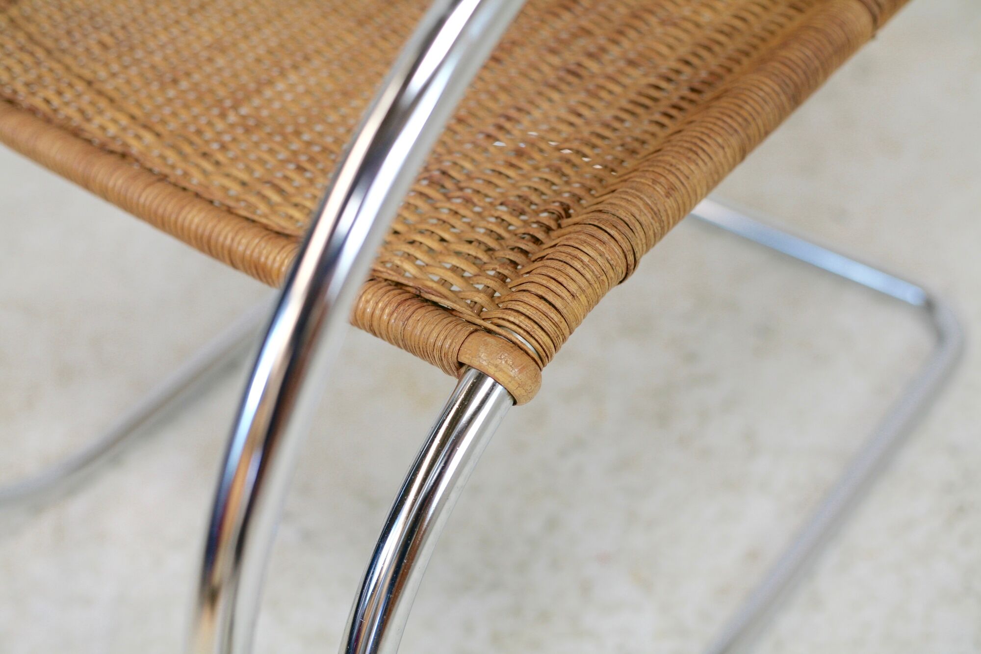 MR20 armchair, tubular chromed steel and rattan, Mies van der Rohe, circa 1960