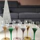 Set of 6 round stemmed glasses. Bohemian crystal. Floral twisted stem.