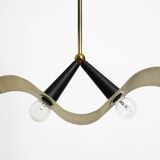 Mid Century brass ceiling lamp with a curved perforated sheet lampshade