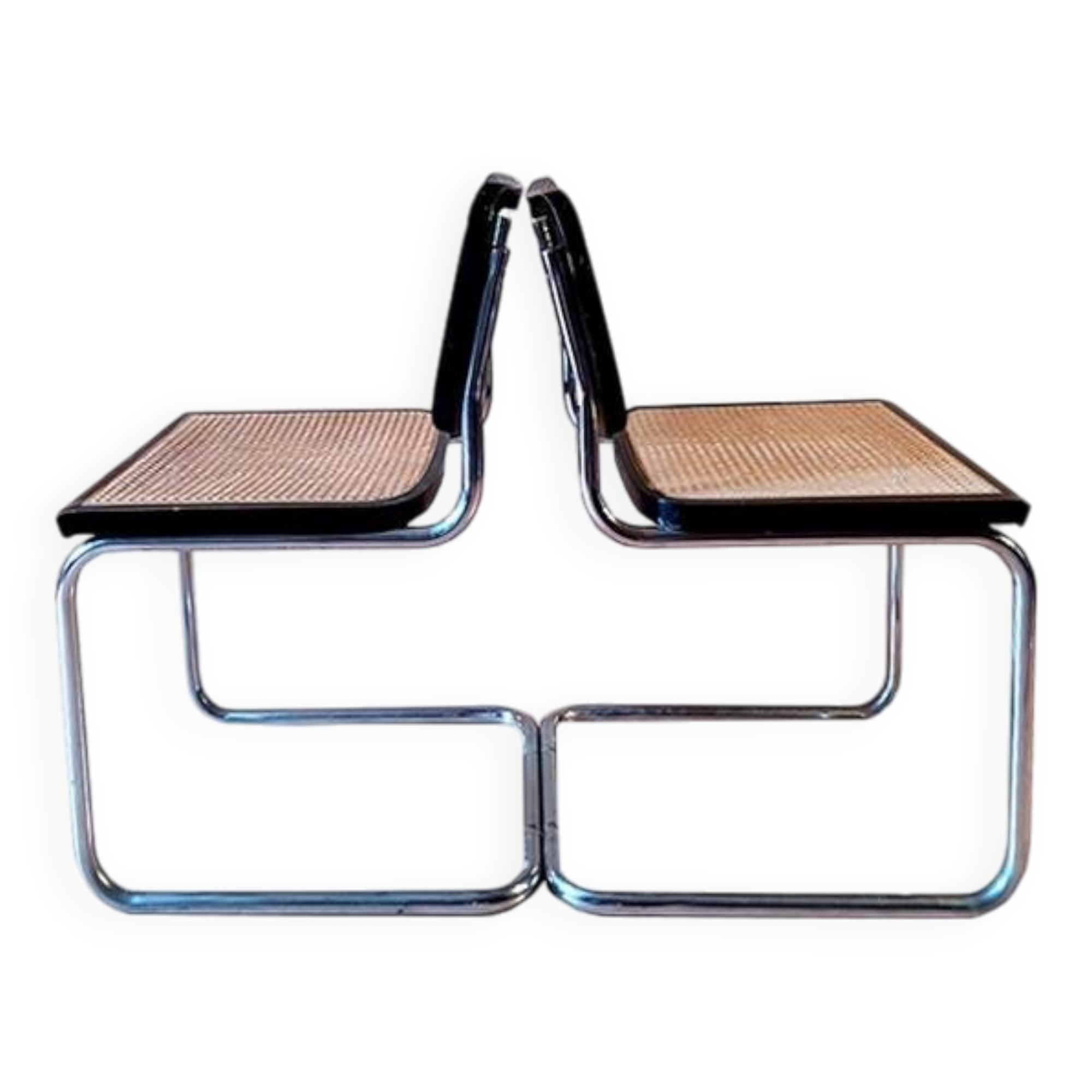 Pair of B32 Cesca chairs by Marcel Breuer, designed in 1987, stamped