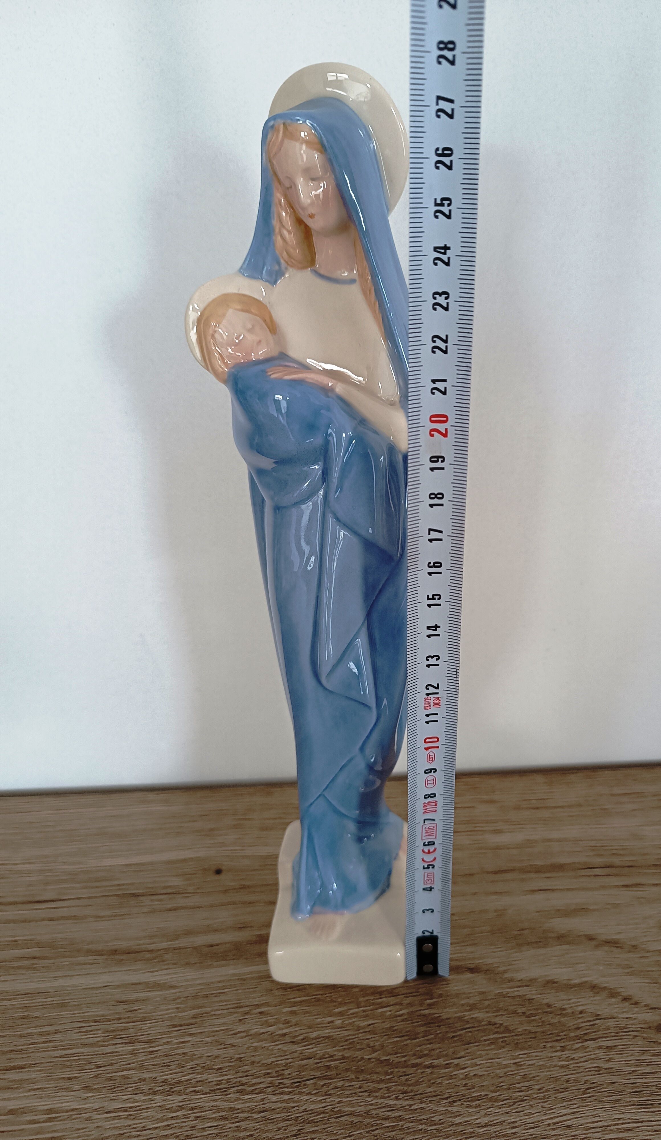 Virgin statue Faience Desvres Fourmaintraux H 28 cm