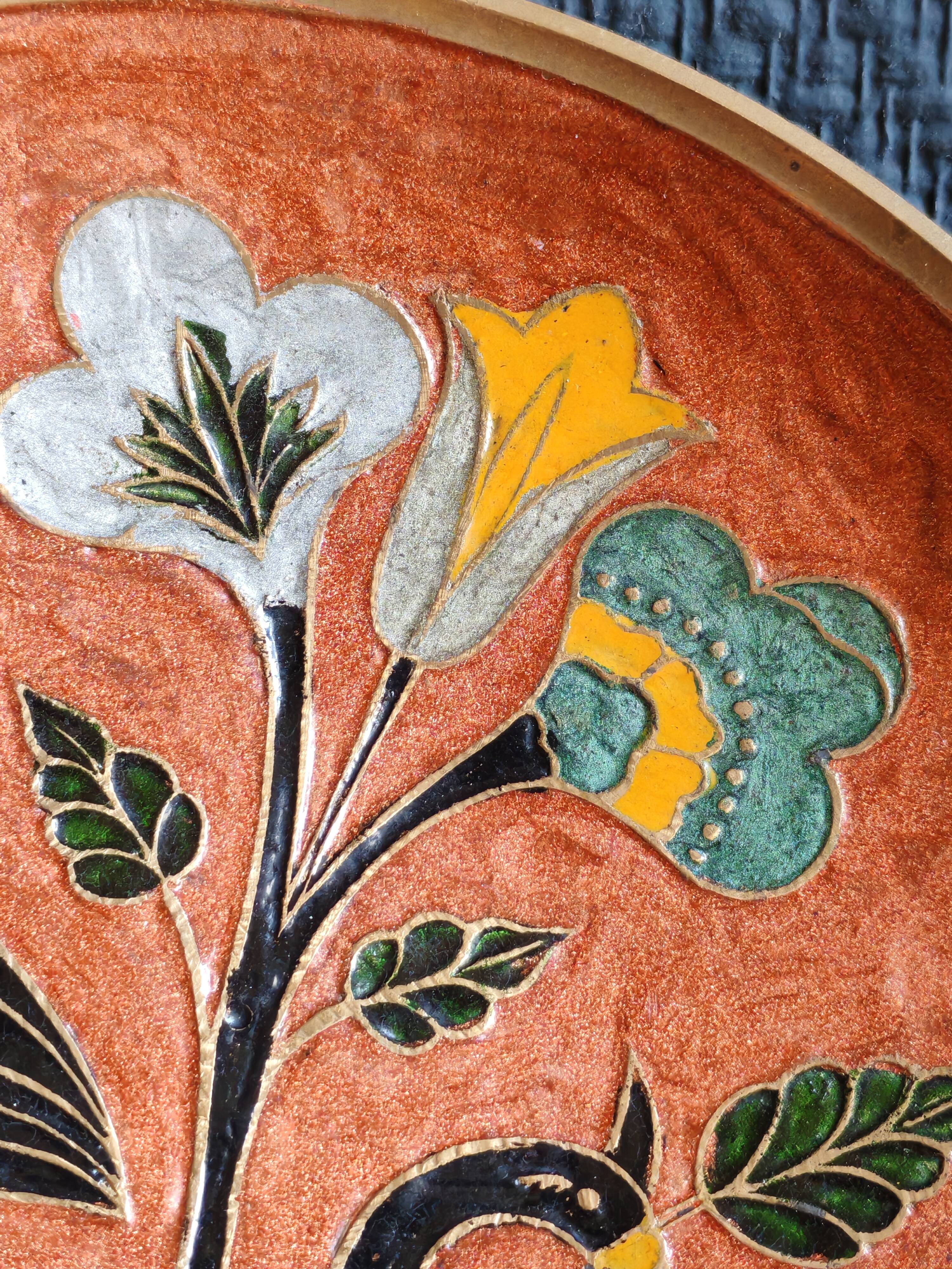 Assiette cloisonnée en laiton émaillé - India
