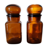 Pair of vintage amber glass jars