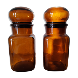 Pair of vintage amber glass jars