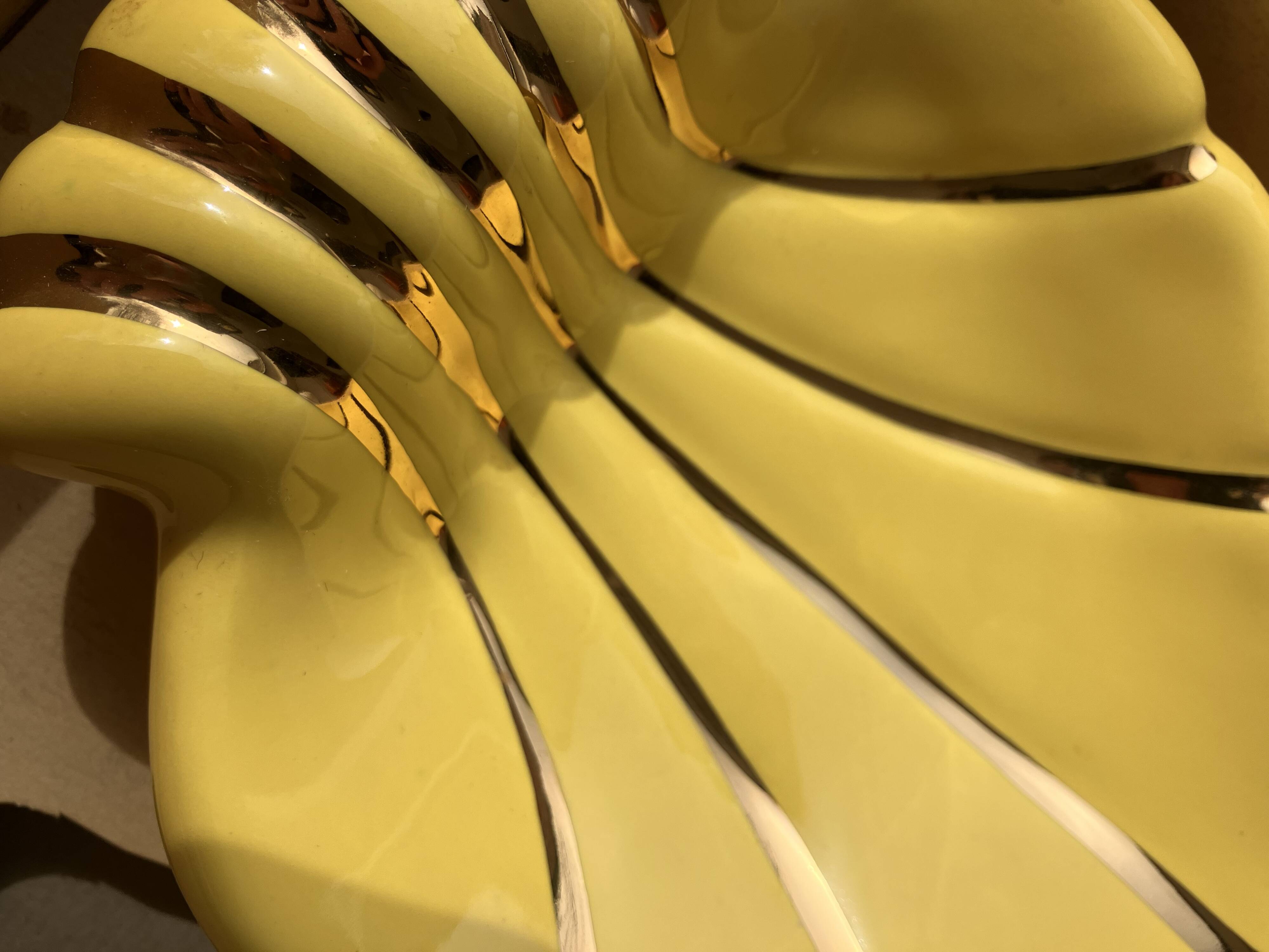 Art Deco butter dish with yellow and gold knife in ceramic