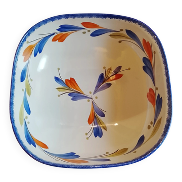 LARGE SQUARE SALAD BOWL / FRUIT BOWL IN FAIENCE SIGNED "QUIMPER"