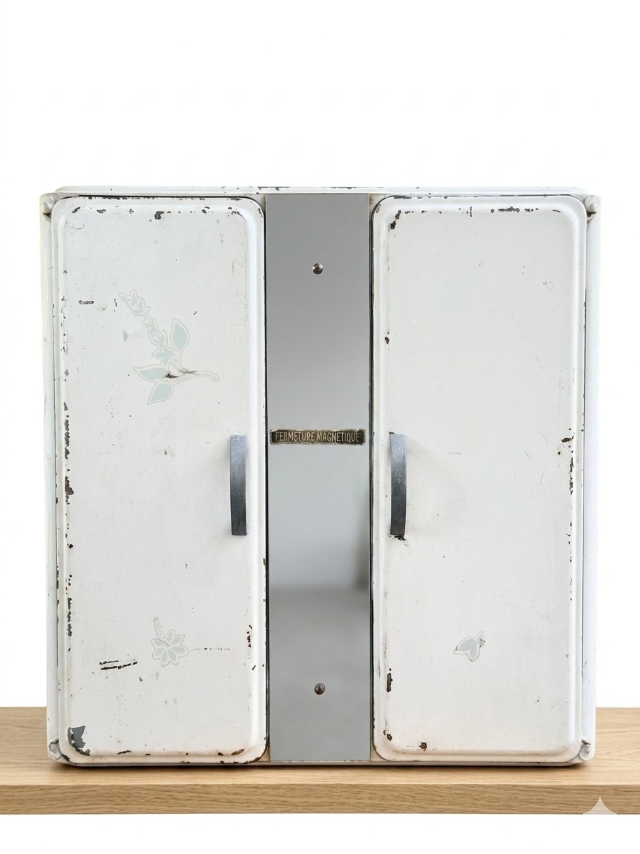 Vintage white metal medicine cabinet