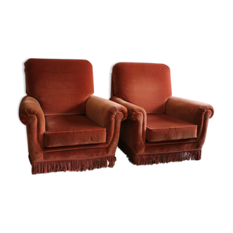 Paire de fauteuils bergères roses