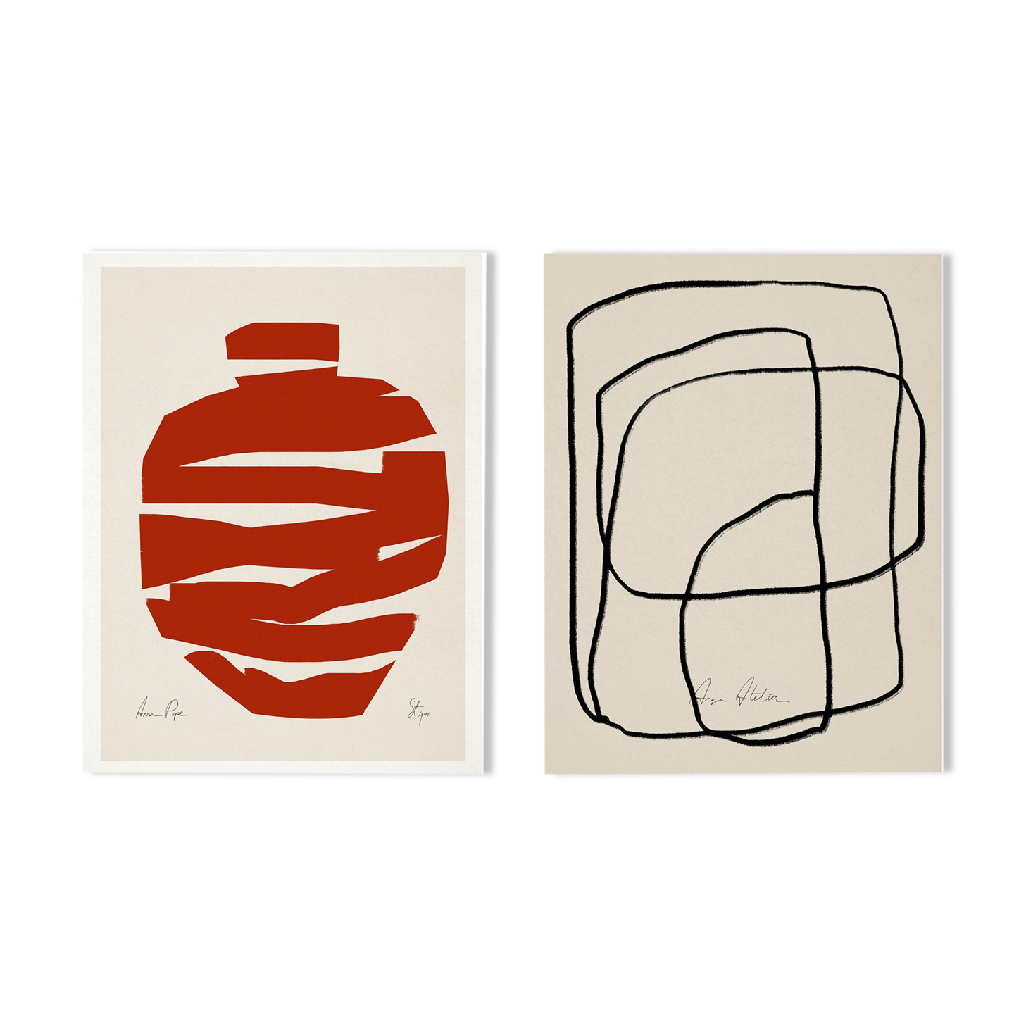 Pair of giclee prints, abstract wall art set of two, 50x70cm