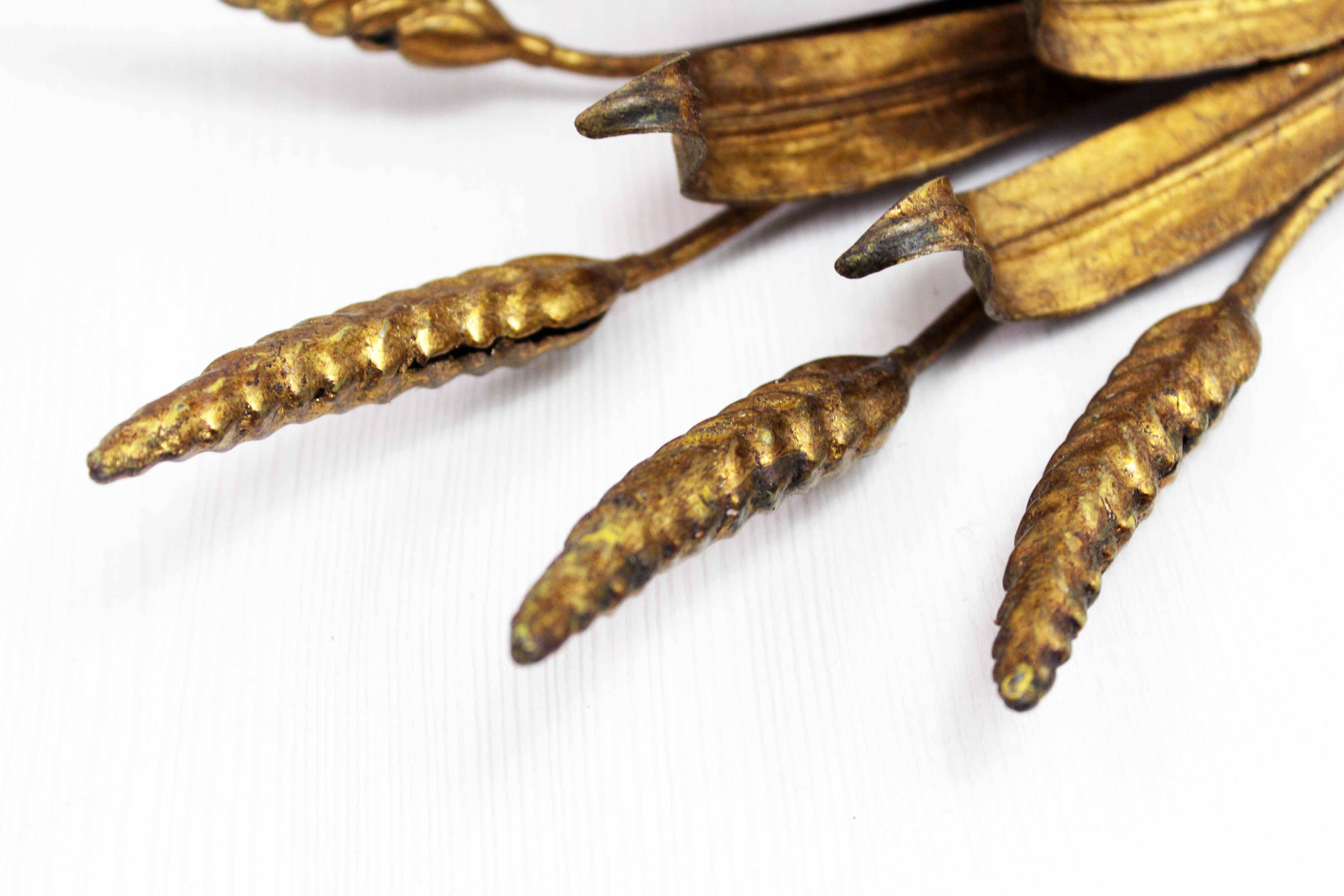 Gold leaf gilded metal wheat sheaf wall light 1950