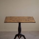 Antique square table with drop leaves made of burl wood, handcrafted in Sweden, 19th century.