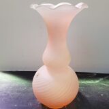 Old centrovetro vase pink opaline glass corolla neck made in Italy vintage