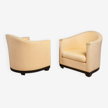 Pair of First Time Art Deco armchairs 1930 cream fabric wooden structure