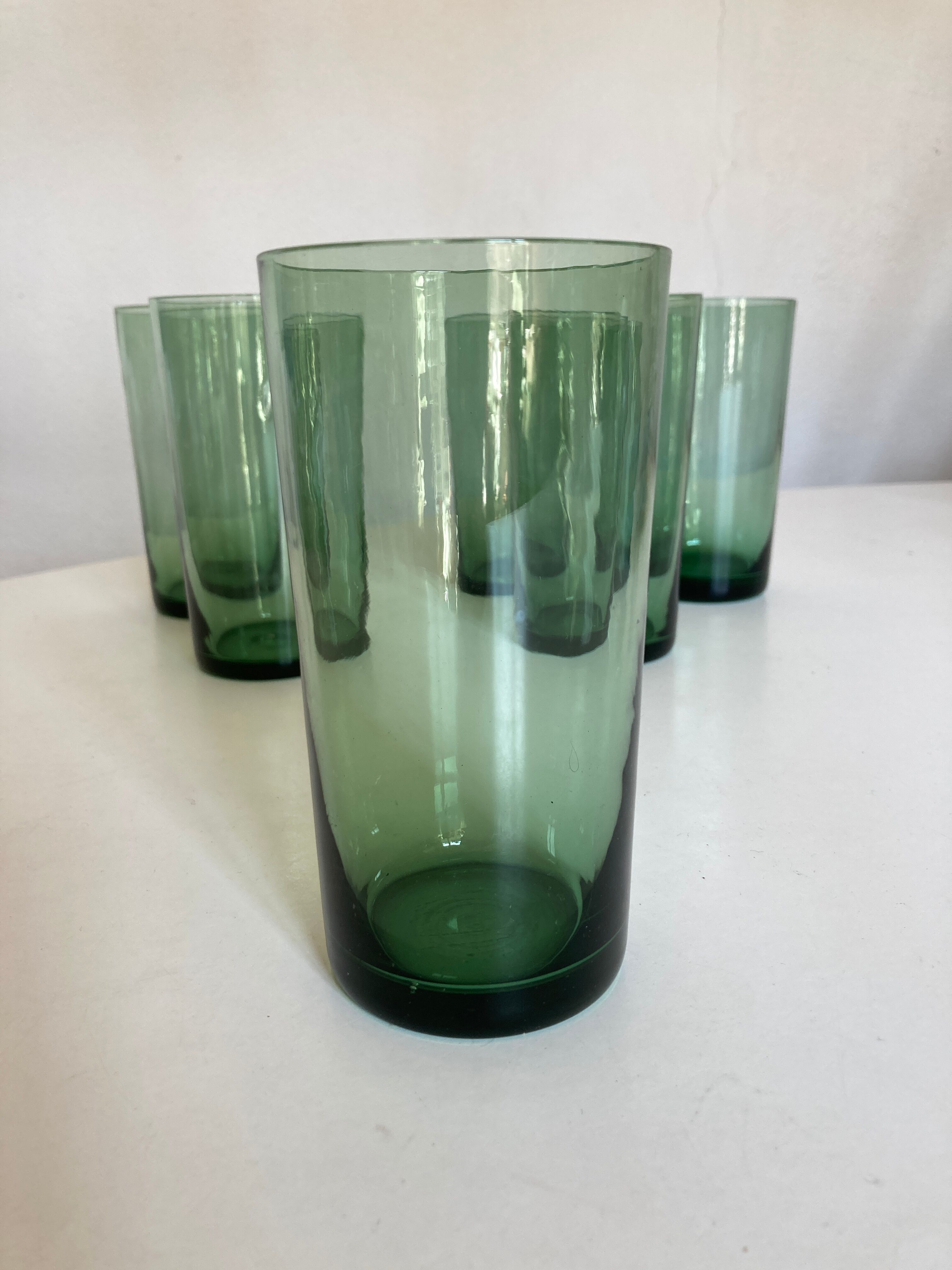 Set 6 glasses green cups blown 1960