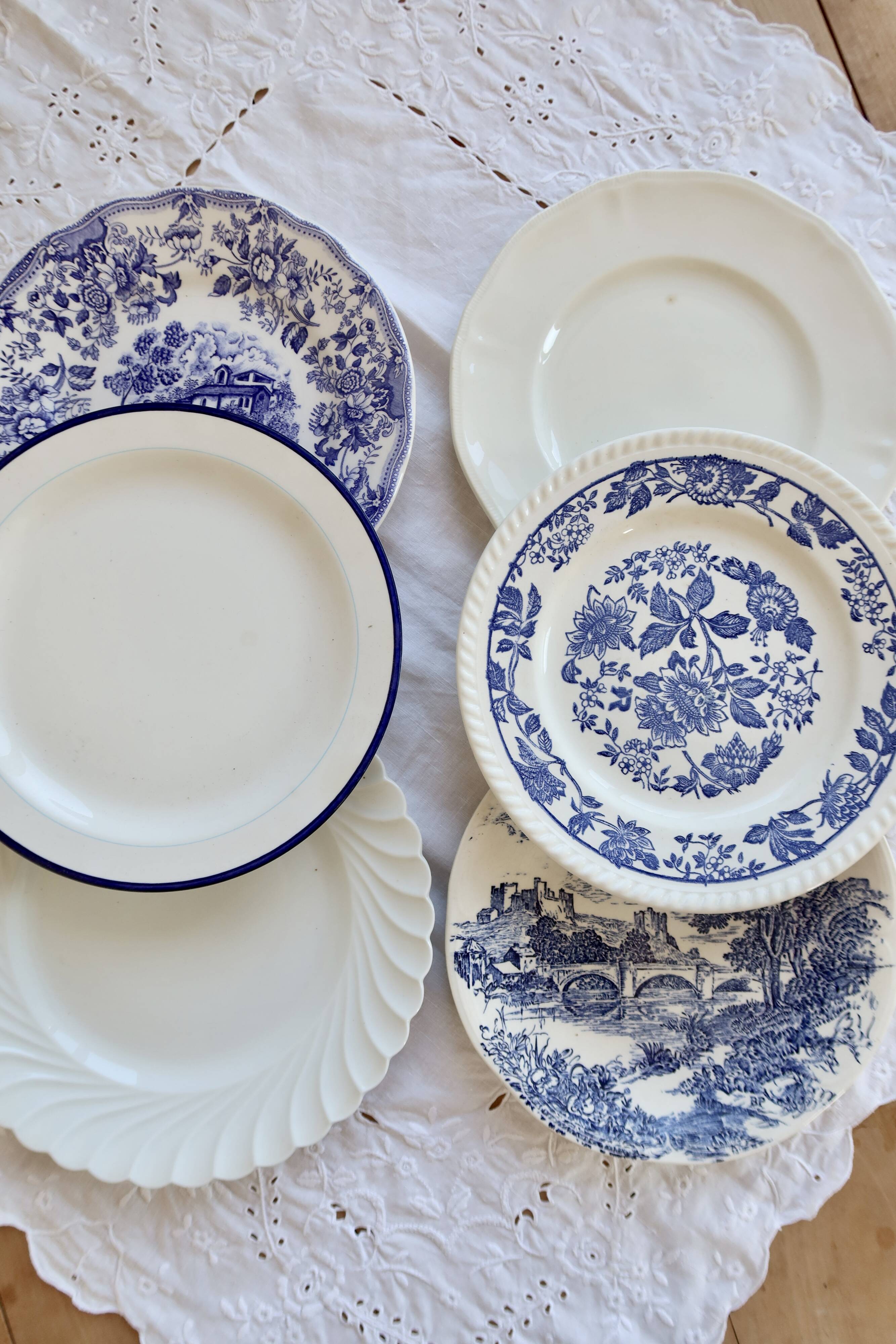 6 mismatched vintage blue and white dinner plates – Earthenware and porcelain