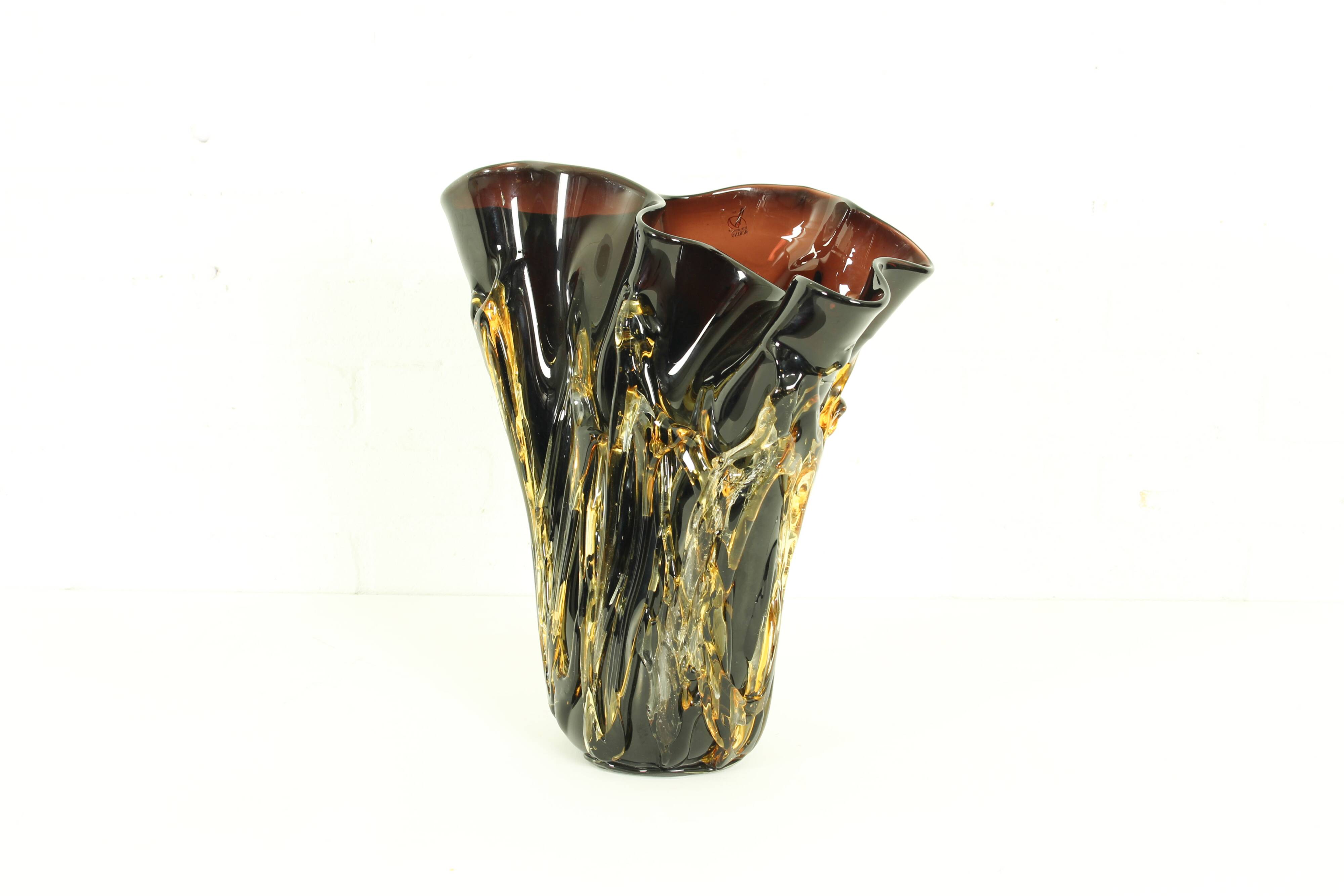 Large murano glass vase by enrico cammozzo (with coa)