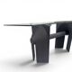 Post Modern Cast Iron Black Dining Table or Desk with Glass Top / 1980s