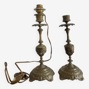 pair of old brass candlesticks