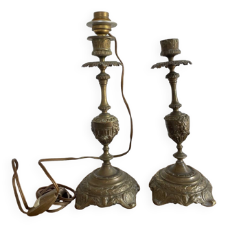 pair of old brass candlesticks