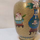 Pair of small cloisonné vases with Japanese polychrome decoration