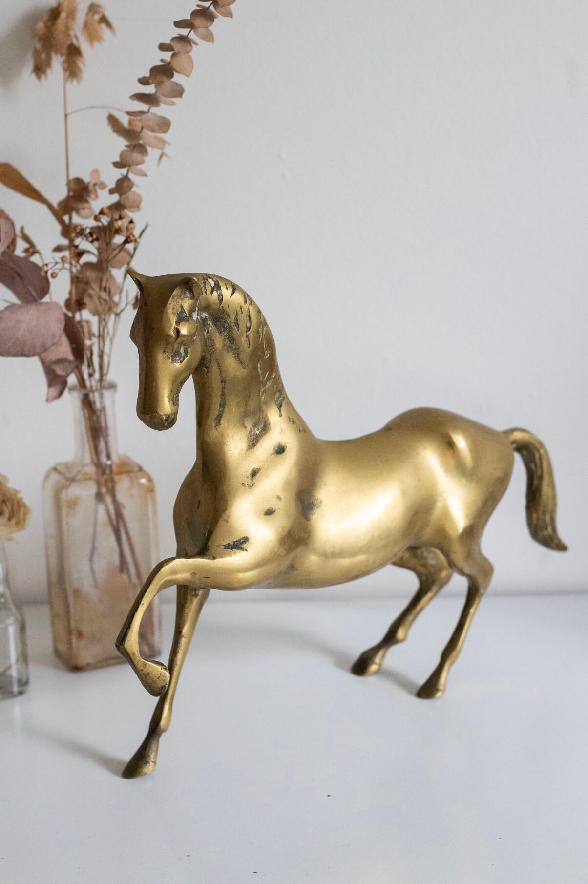 Vintage golden brass horse