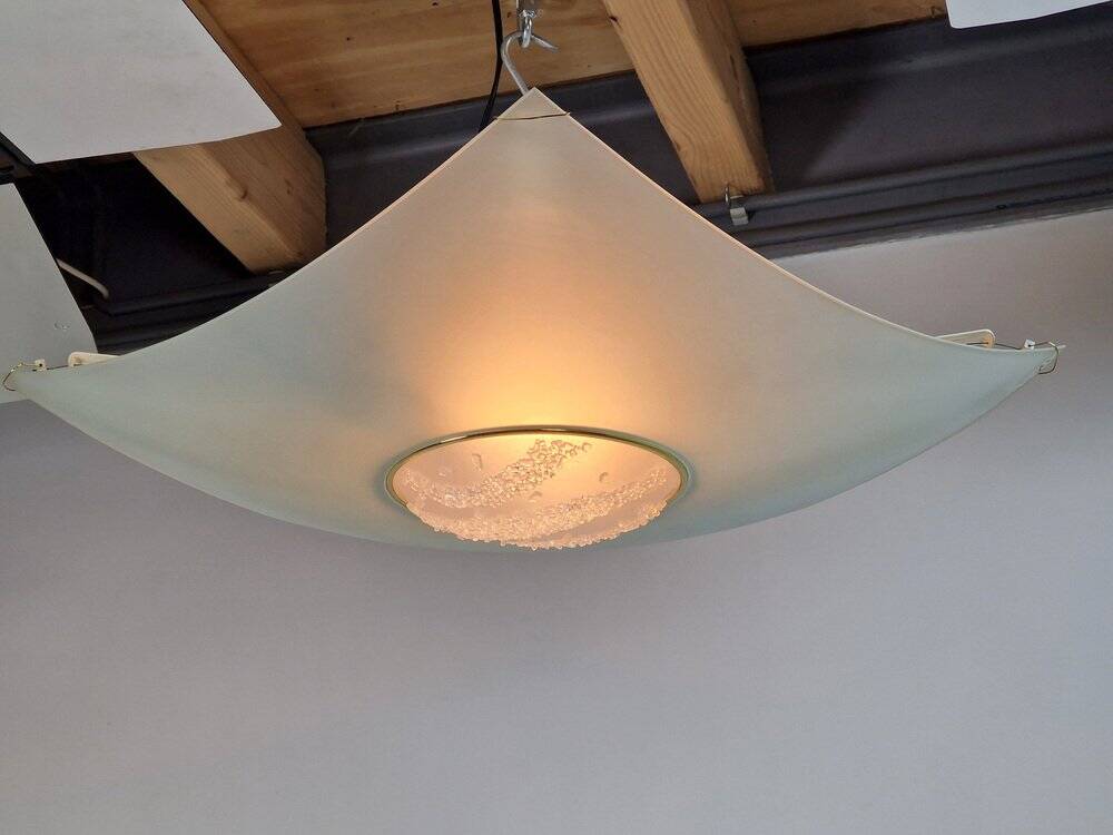 Vibea Quadra Ceiling Lamp in Ice Glass and Brass, 1970s
