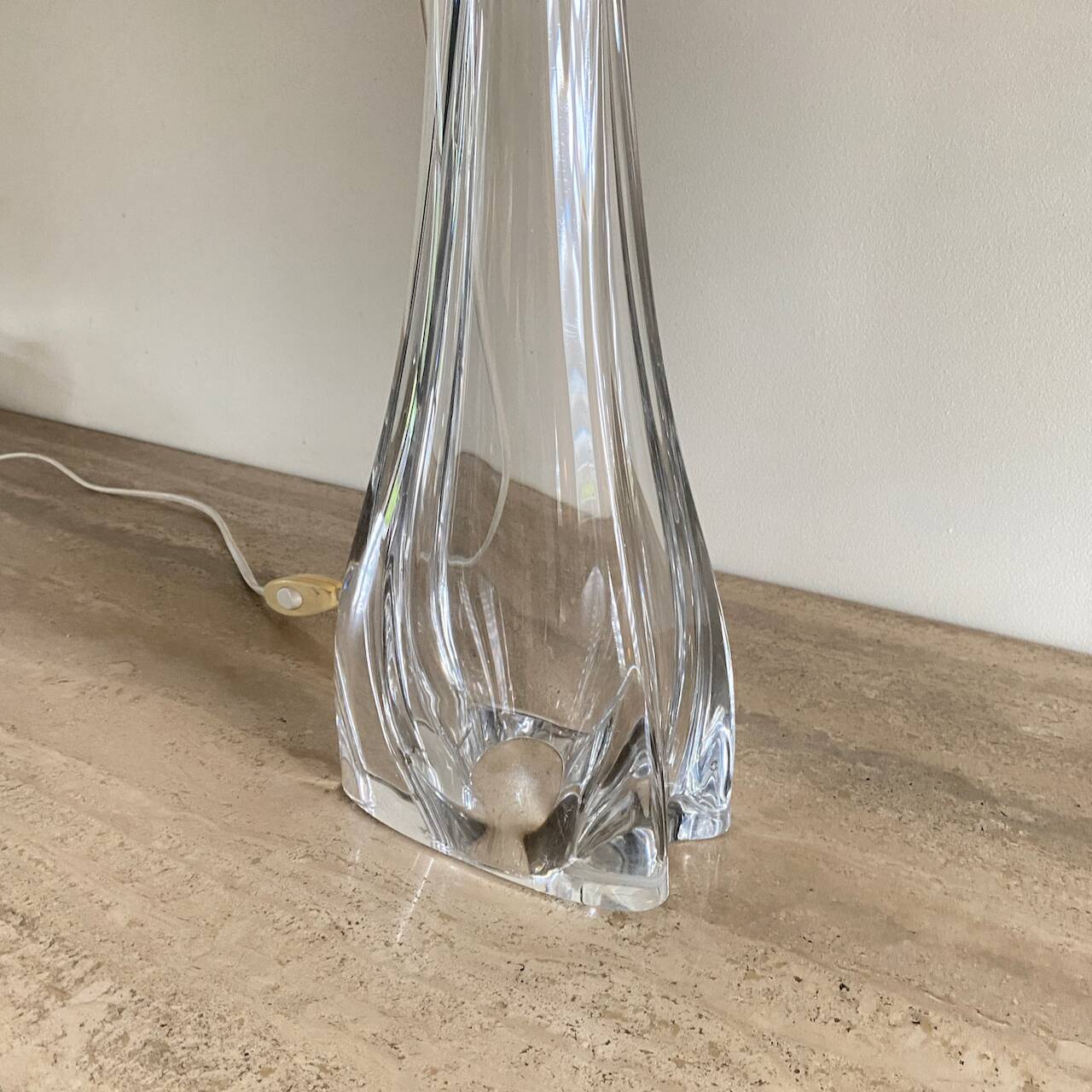 Pair large clear crystal val saint lambert table lamps - belgium 1950's