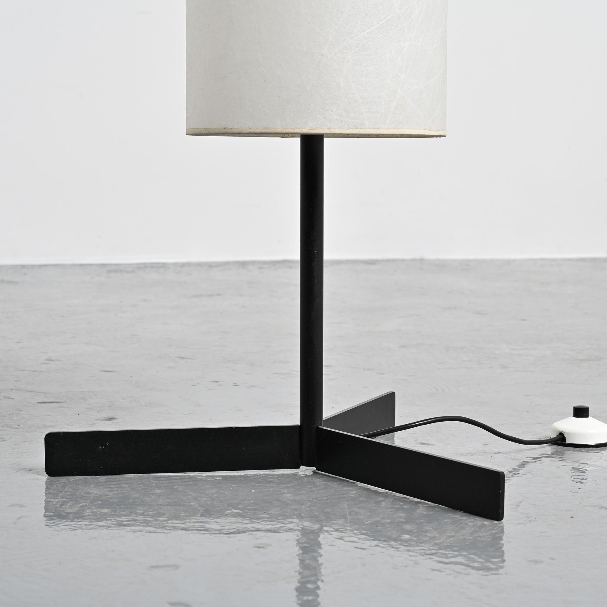 Rice paper and metal floor lamp, attributed to Temde, circa 1970.