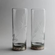 Lot of 6 drinking glasses - silver base, engraved wheat and floral decoration - Italy 1960s